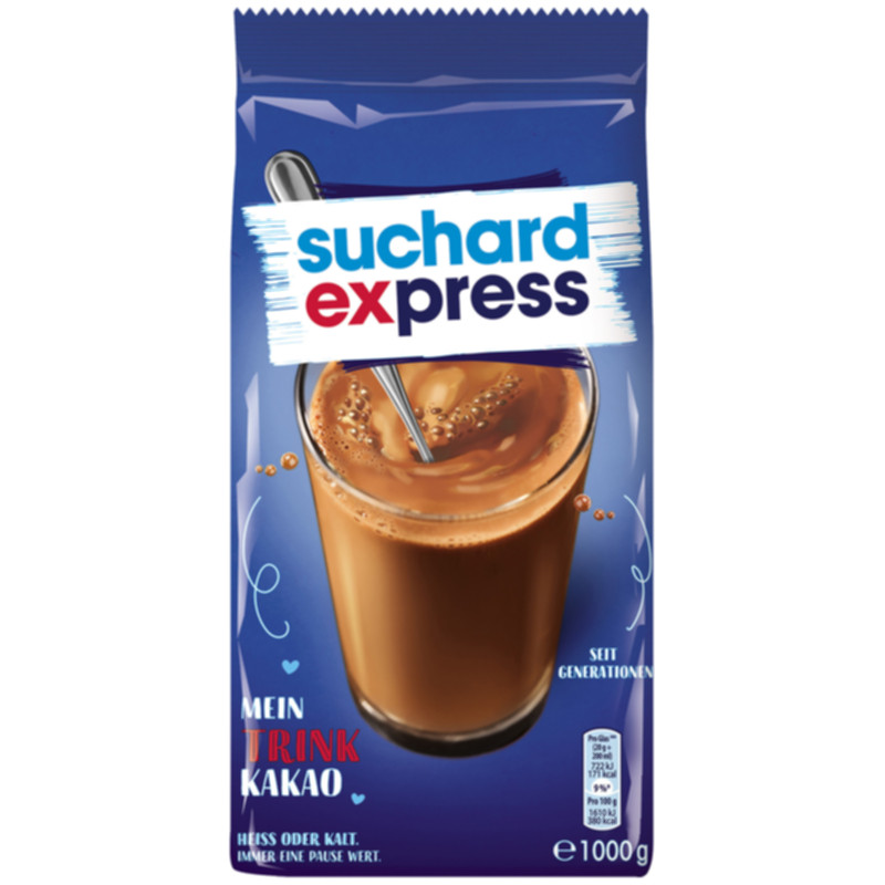 Suchard Express Trinkkakao 1 kg cremiger Kakaogenuss mit vollem Schokoladengeschmack für Groß und Klein